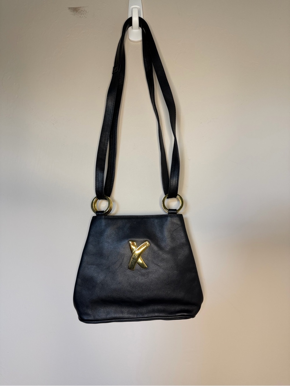 Paloma Picasso Black Shoulder Bag with Gold X Accent